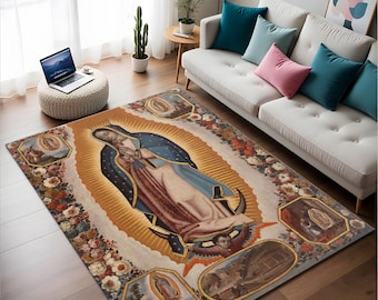 Our Lady of Guadalupe Rug - Virgen de Guadalupe Tapestry Rug - Catholic Religious Art Rug - Mexican Virgin Mary Decor, Office Rug, Area Rug