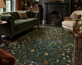 William Morris Floral Rug - Cottagecore Blackthorne Area Rug - Art Nouveau