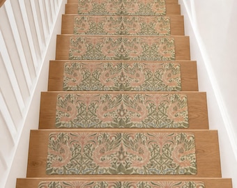 William Morris Peacock Stair Tread Rugs: Washable Stair Runner Set