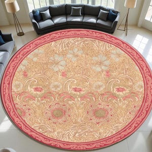 William Morris&#39;s Corncockle (1917), William Morris Style Round Rug, Vintage Floral Rug, Boho Cottagecore Floor Rug,Classic Botanical Design