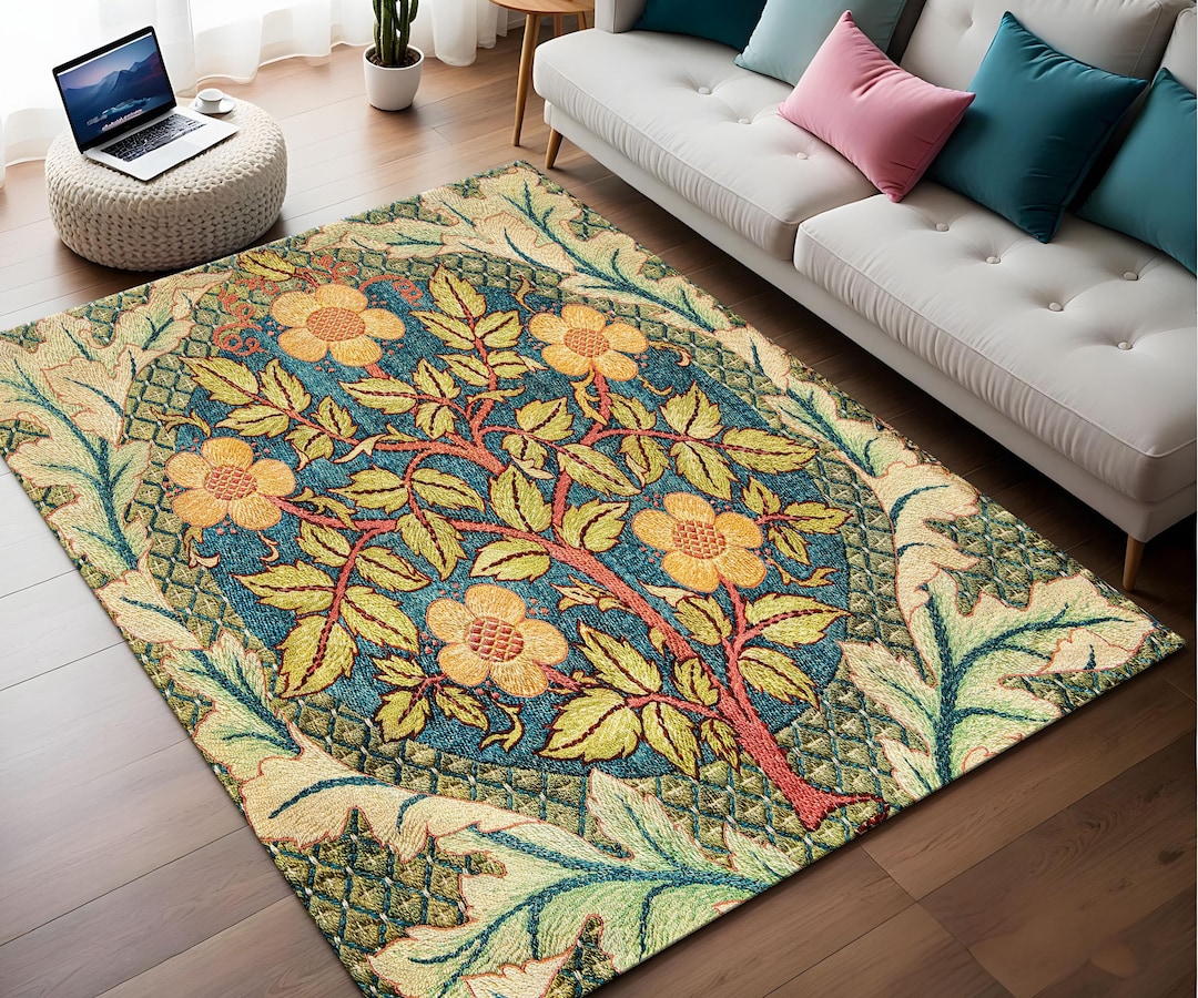 William Morris Rose Wreath Rug: Bamboo Art Rug - Etsy