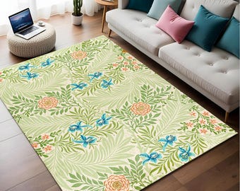 William Morris Larkspur Rug, Floral Art Print Rug - Etsy