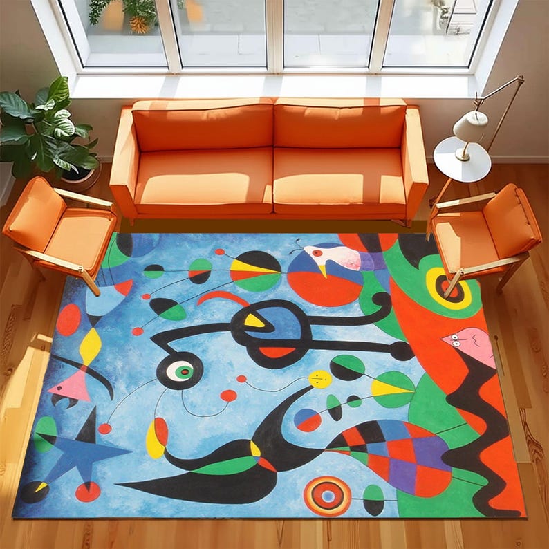 Miro Design Rug Joan Miro Abstract Bamboo Rug: Ciphers and Constellations Art - Etsy