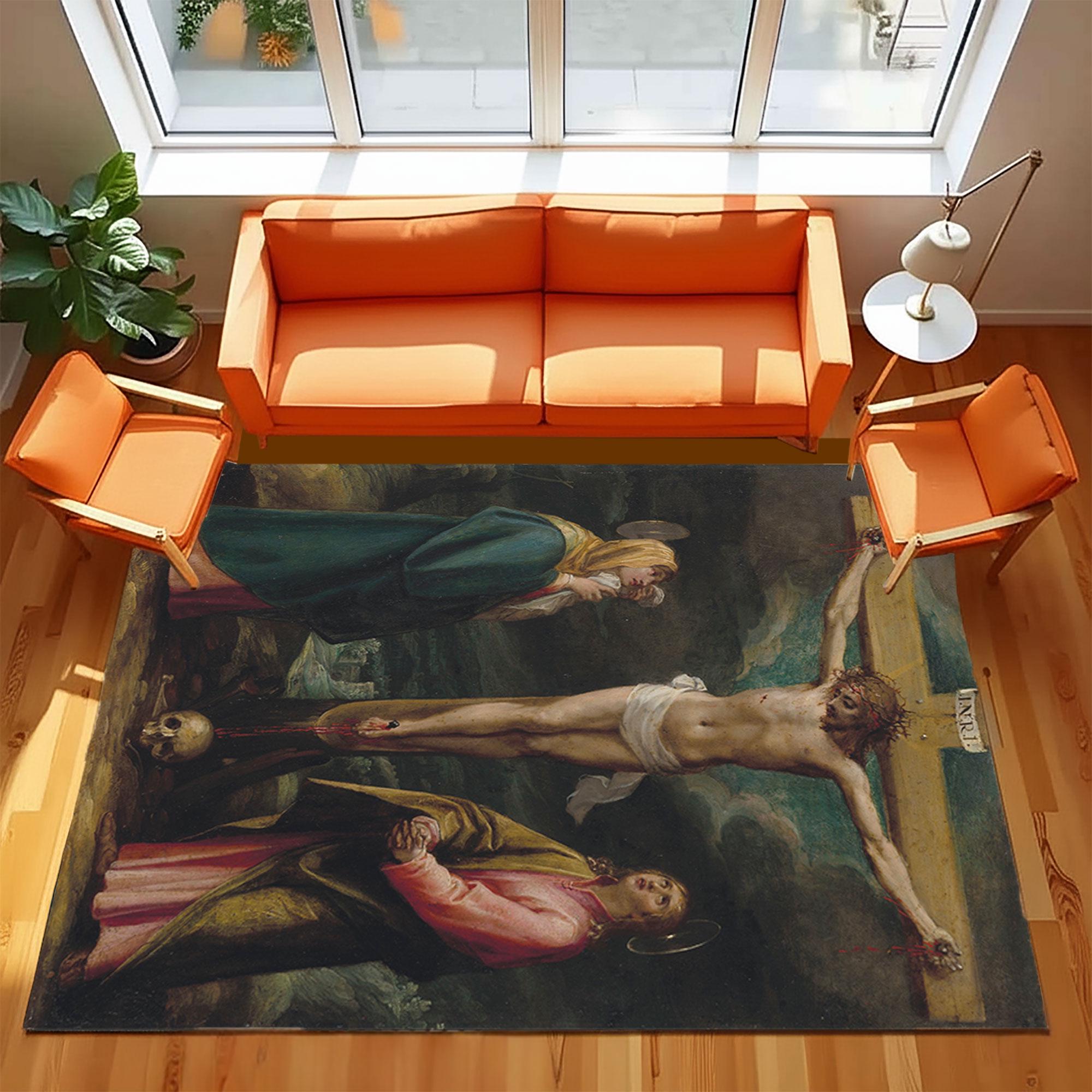 Jesus Rugs Graphics Crucifixion Art Rug, Vintage Style Religious Carpet, Jesus Christ ...