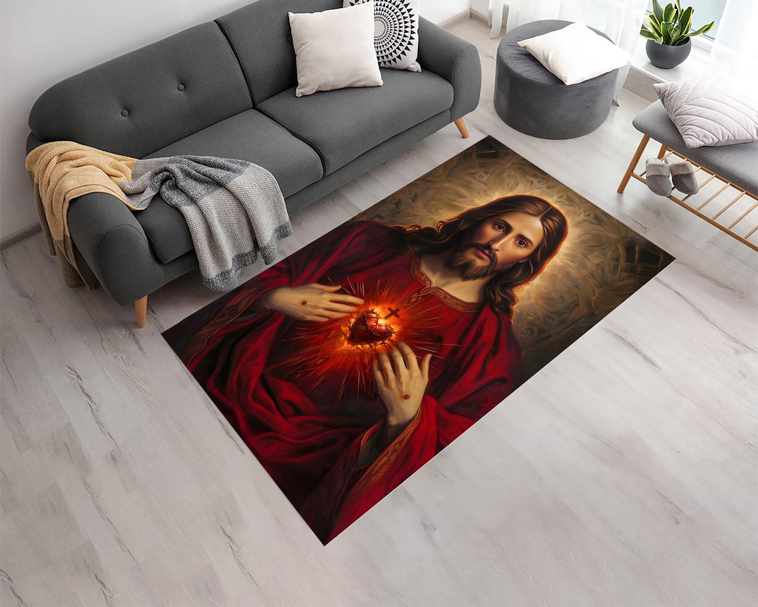 Sacred Heart of Jesus Rug: Patterned Religious Art Print - Etsy