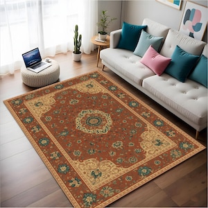 Vintage Persian Style Floral Rug, Oriental Medallion Area Rug, Antique Style Persian Floor Rug,Rustic Red Persian Style Rug, Classic Rug