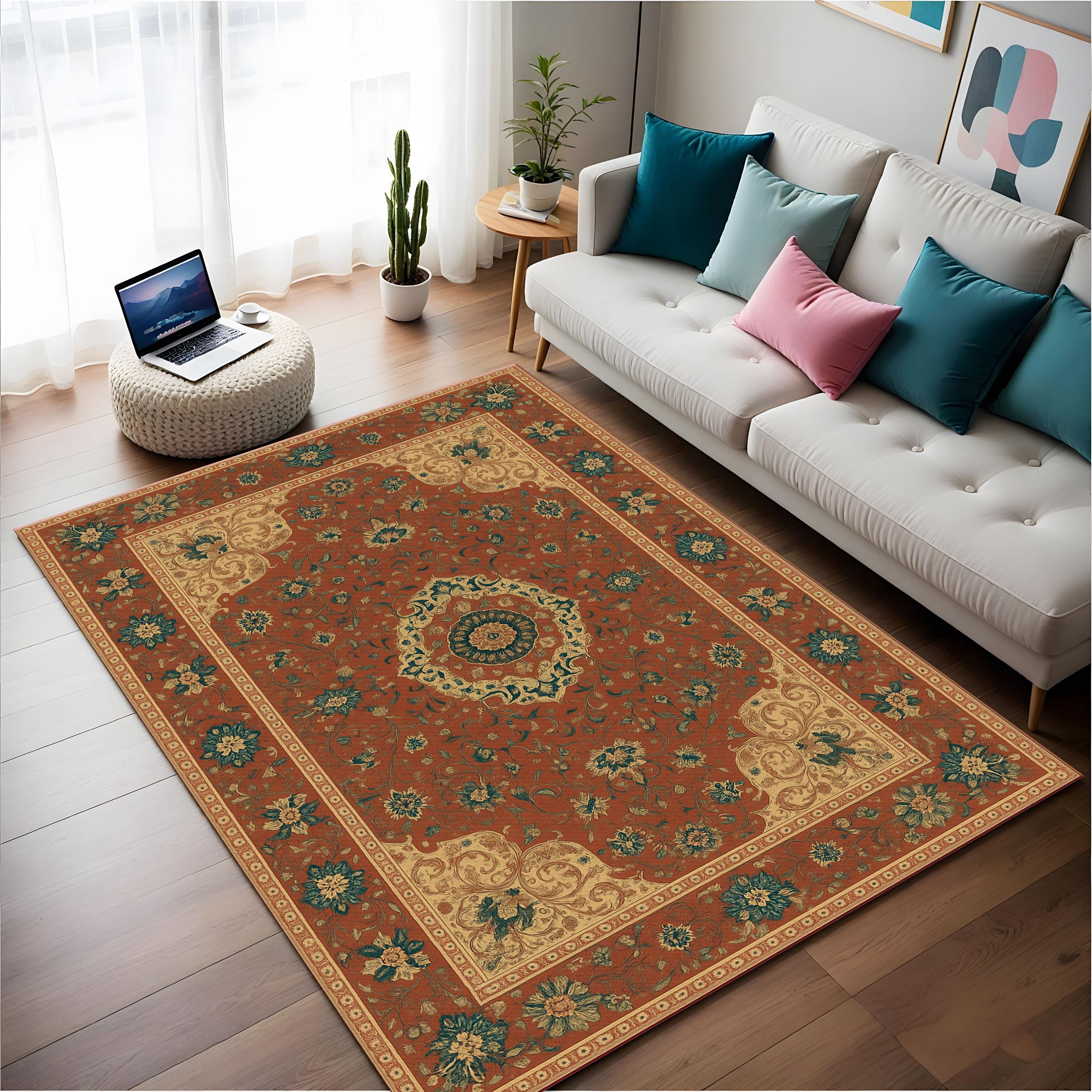 Vintage Style Persian Rug: Rustic Red Floral Medallion Area Rug - Etsy