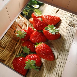 Strawberry Art, Kitchen Rug, Cooking Rug, Diningroom Mat, Strawberry Designer, Gift for Kitchen, Area Rug, Fruit Patterned Rug