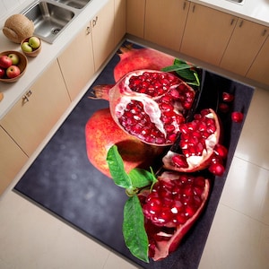 Pomegranate Themed Rug, Forest Fruit Rug, Kitchen Decor, Kitchen Rug, Home Decor Rug, Fruit Rug, Colorful Fruit Decor, Bamboo Rug