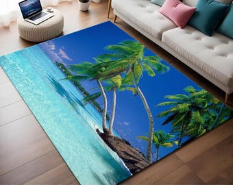 Tropical Ocean Rug, Beach Landscape Rug, Sea Rug, Landscape Rugs, Summer Rug, Personalized Gifts, Living room Rug, Coastal Rug, Blue Rug
