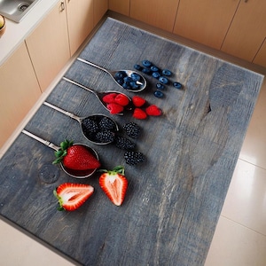 Spoon Temed Rug, Mixed Fruit Rug, Fruit Themed Rug,Forest Fruit Rug, Fruit Rug, Colorful Fruit Decor, Bamboo Rug, Kitchen Decor, Kitchen Rug