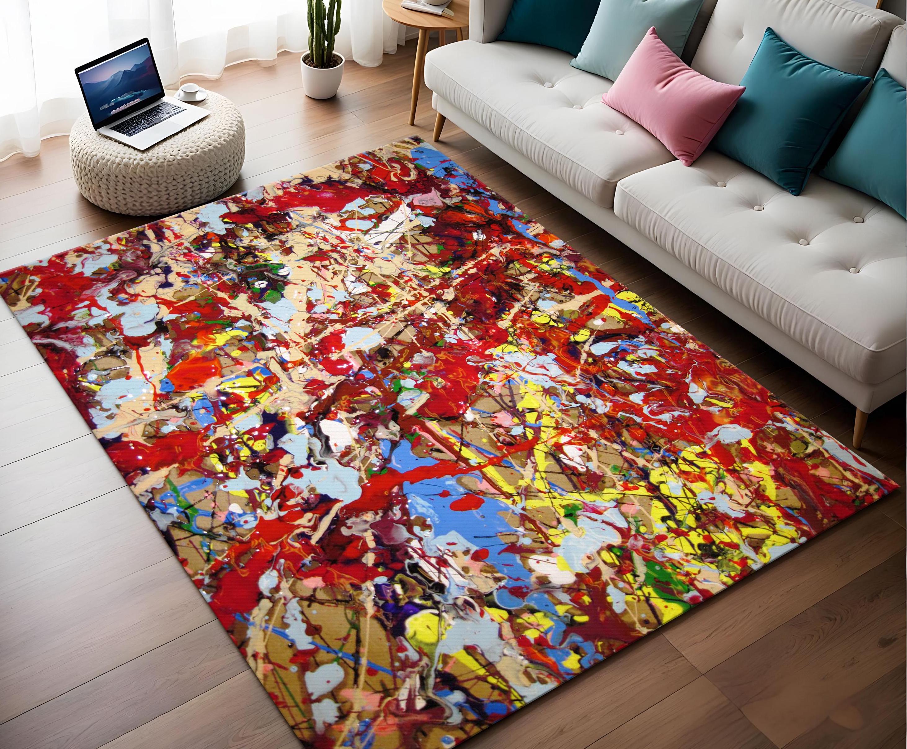 Jackson Pollock Style Rug,abstract Area Rug, Colorful Paint Splatter ...