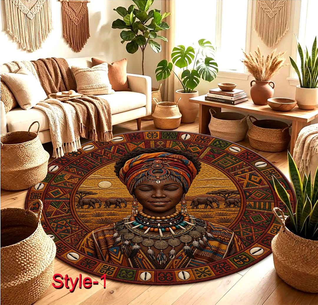 African Tribal Round Rug,cultural Pattern Rug,boho African Decor Rug ...