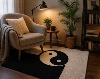 Yin Yang Pattern Rug,Yin Yang Area Rug, Zen Meditation Rug, Black White Tufted Carpet, Spiritual Home Decor, Boho Living Room Rug