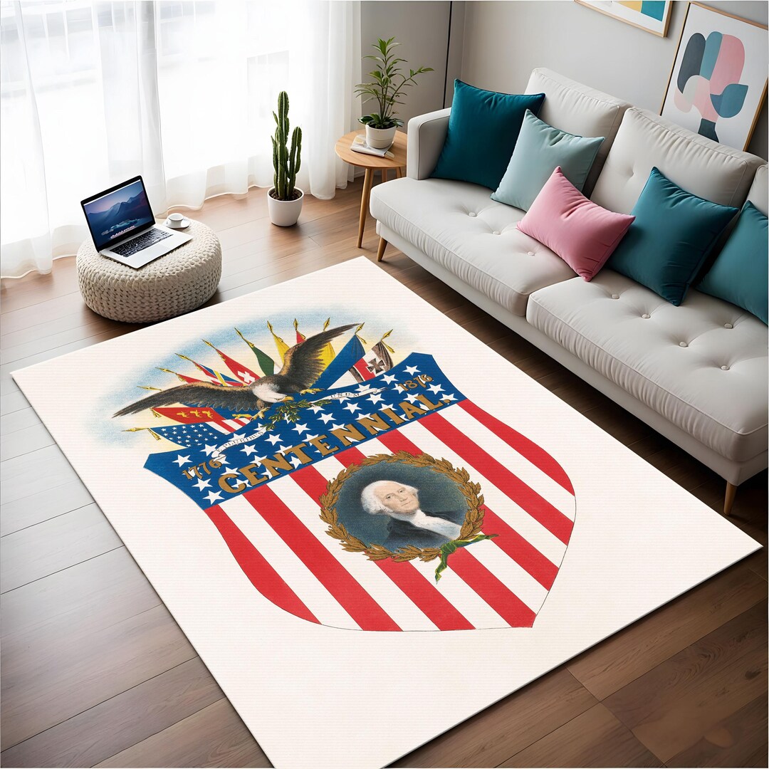 American Centennial Rug: 1776-1876 Patriotic Shield, George Washington ...