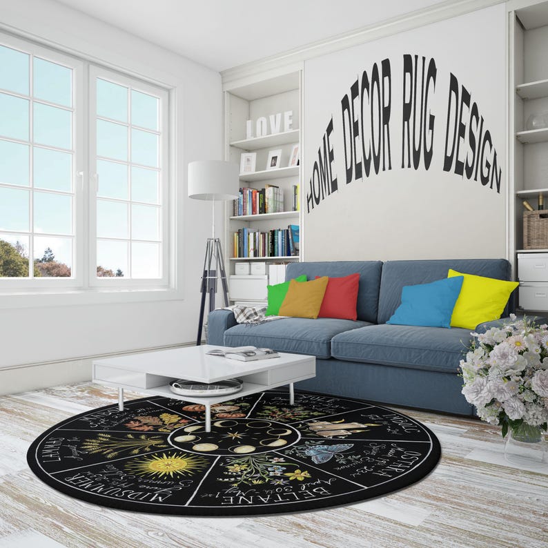 Wiccan Wheel of the Year Rug: Zodiac Astrology, Moon Phases - Etsy