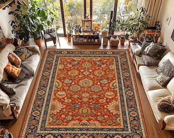 Vintage Oriental Rug Pattern, Red Floral Kilim Design, Antique Style Carpet (Digital Download)