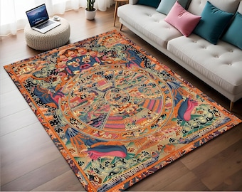 Buddha Rug, Asian Area Rug, Tibetan Life, Buddhist Art, Living Room Rug, Home Decor Rug, Etnic Rug, Buddhist Life, Meditation Rug, Yoga Rug