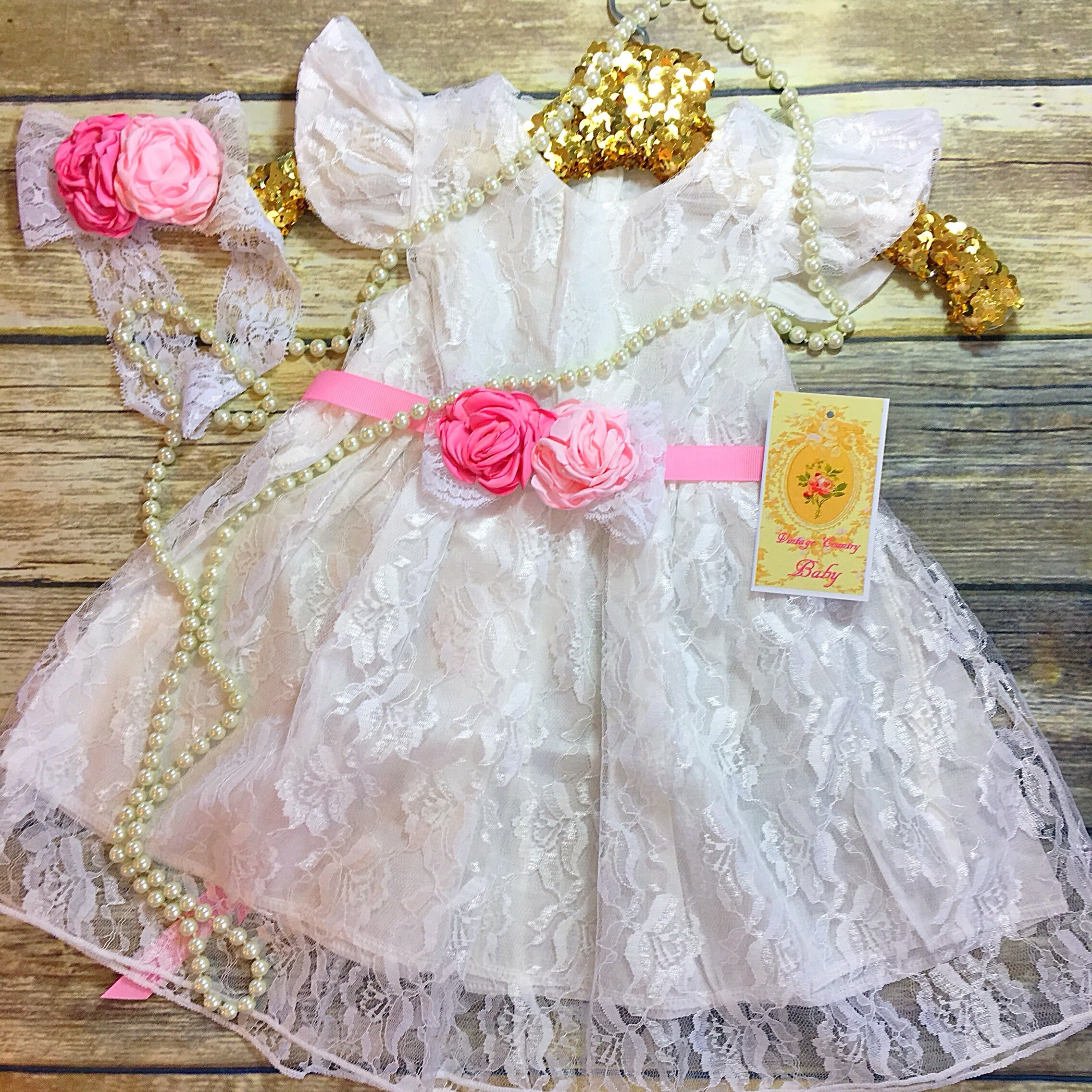 SHIP Vintage Country Couture Lace Dress 