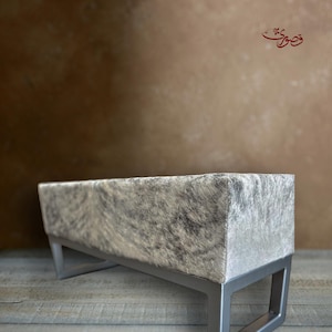 Genuine Cowhide Leather Bench - Handmade Ottoman with Steel Frame