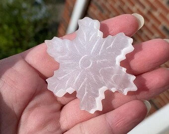 Selenite Snowflake Carving: Natural Crystal, Christmas and Winter Decor and Gifts (2.0”)