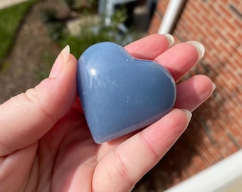 Angelite Puffy Heart Carvings: Natural Crystal and Stone Carving (3.0-4.5 cm)
