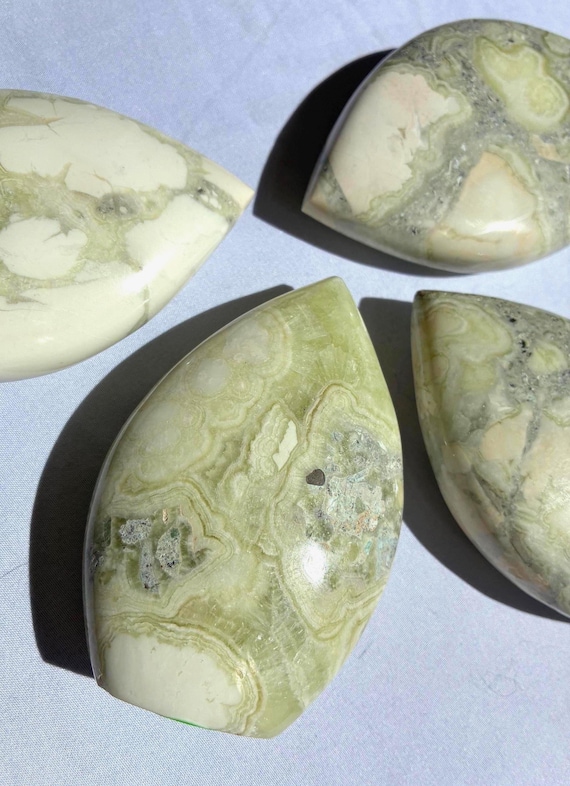 Green Maligano Jasper Freeforms: Natural Stone Flame, Indonesian Material (3.6")
