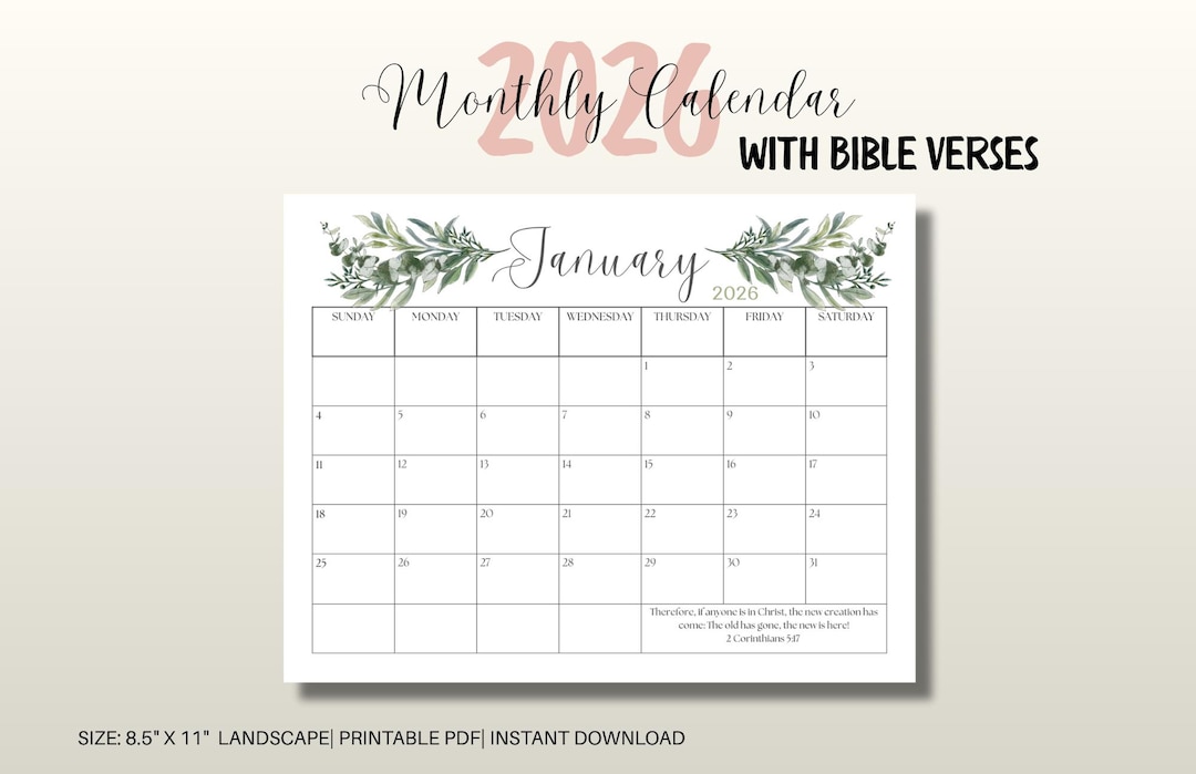 2026 Scripture Calendar|2026 Monthly Calendar With Bible Verses ...
