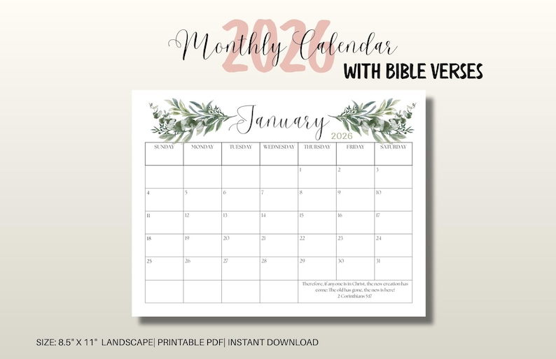 2026 Scripture Calendar|2026 Monthly Calendar With Bible Verses ...