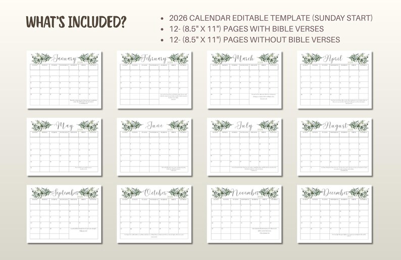 2026 Scripture Calendar|2026 Monthly Calendar With Bible Verses ...