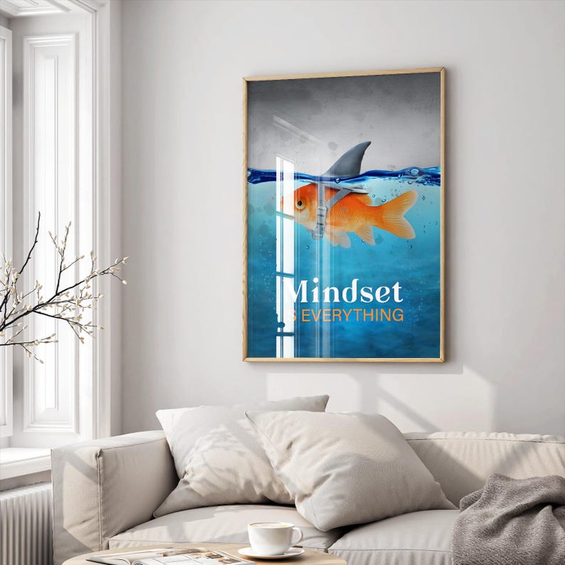 Mindset Fish Mindset is Everything Motivational Poster - Shark Motivation Print ...