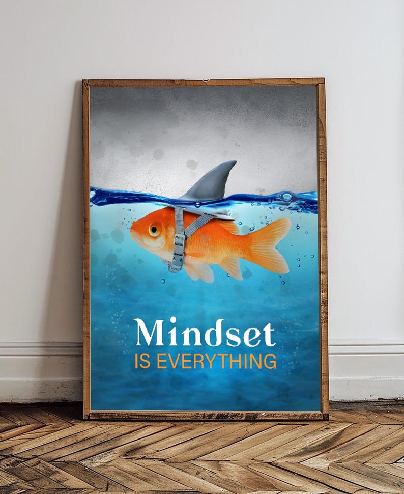 Mindset Fish Mindset is Everything Motivational Poster - Shark Motivation Print ...