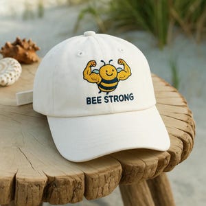 Bee Strong Embroidered Hat – Funny Motivational Wash Hat or Baseball Cap, Strong Bee Dad Hat Gift, Cute Positive Cap for Bee Lovers