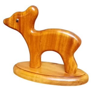 Deer Wooden Animal Craft for Home, Office & Shop Decor ; 7.5&quot; x 6.5&quot; Natural Solid Mahogany Wood, Handmade and Hand Varnish