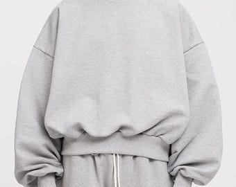 Grå överdimensionerad tröja, streetwear-träningsoverall, Y2K-loungeset i vintagestil med huvtröja och joggingset, unisex