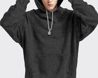 Överdimensionerad Acid Wash-hoodie: Blank Streetwear-hoodie för män