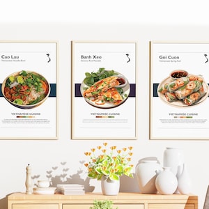 Vietnamese Food Art Prints: Cao Lau, Banh Xeo, Goi Cuon (Digital Download)