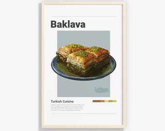 Affiche de cuisine turque Baklava : art de la cuisine minimaliste (téléchargement numérique)