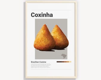 Impression brésilienne Coxinha : affiche culinaire minimaliste (téléchargement numérique