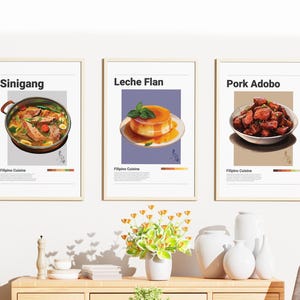 Minimalist Philippines Food Art Prints: Sinigang, Leche Flan, Adobo (Digital Prints)