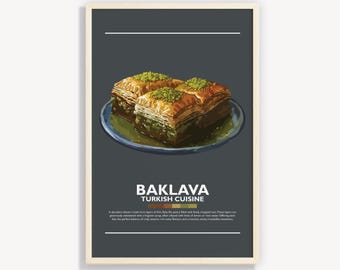 Affiche de cuisine turque baklava : oeuvre d'art murale de cuisine minimaliste (téléchargement numérique)