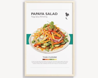 Impression d'art de salade de papaye thaïlandaise : affiche de cuisine minimaliste (téléchargement numérique)