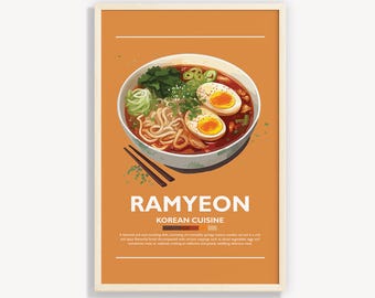 Poster coréen Ramyeon : impression d'art ramen minimaliste (téléchargement numérique)