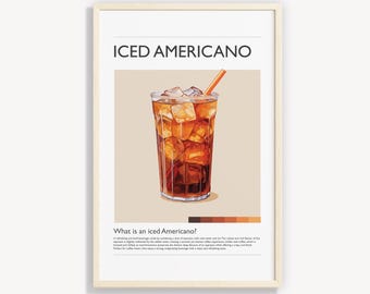 Poster Americano glacé : impression d'art café minimaliste (téléchargement numérique)