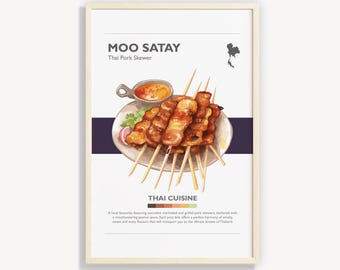 Poster Thai Moo Satay : art culinaire minimaliste (téléchargement numérique)