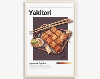 Poster yakitori japonais : art culinaire minimaliste (téléchargement numérique)