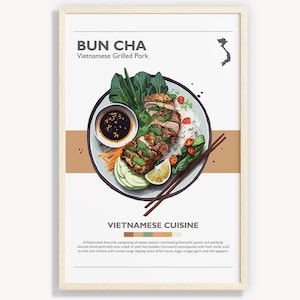 PÔSTER BUN CHA | Decoração minimalista de arte de parede vietnamita | Ilustração de arte de pôster com impressões digitais | Download instantâneo | Vietnã