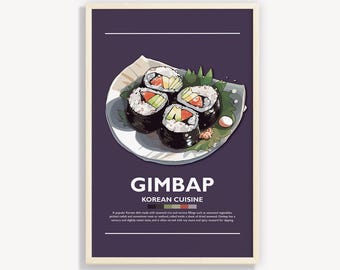 Poster coréen gimbap : impression d'art culinaire minimaliste (téléchargement numérique)