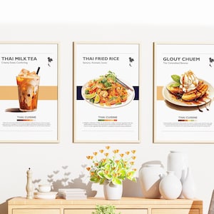Thai Food Art Print Set: Milk Tea, Fried Rice, Bananas (Digital Download)