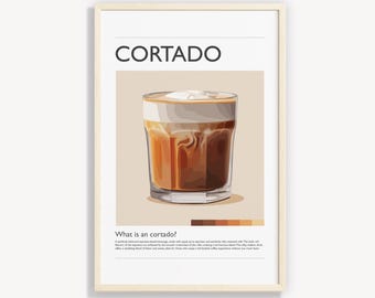 Impression d'art Cortado minimaliste : cadeau pour amateur de café (téléchargement numérique)
